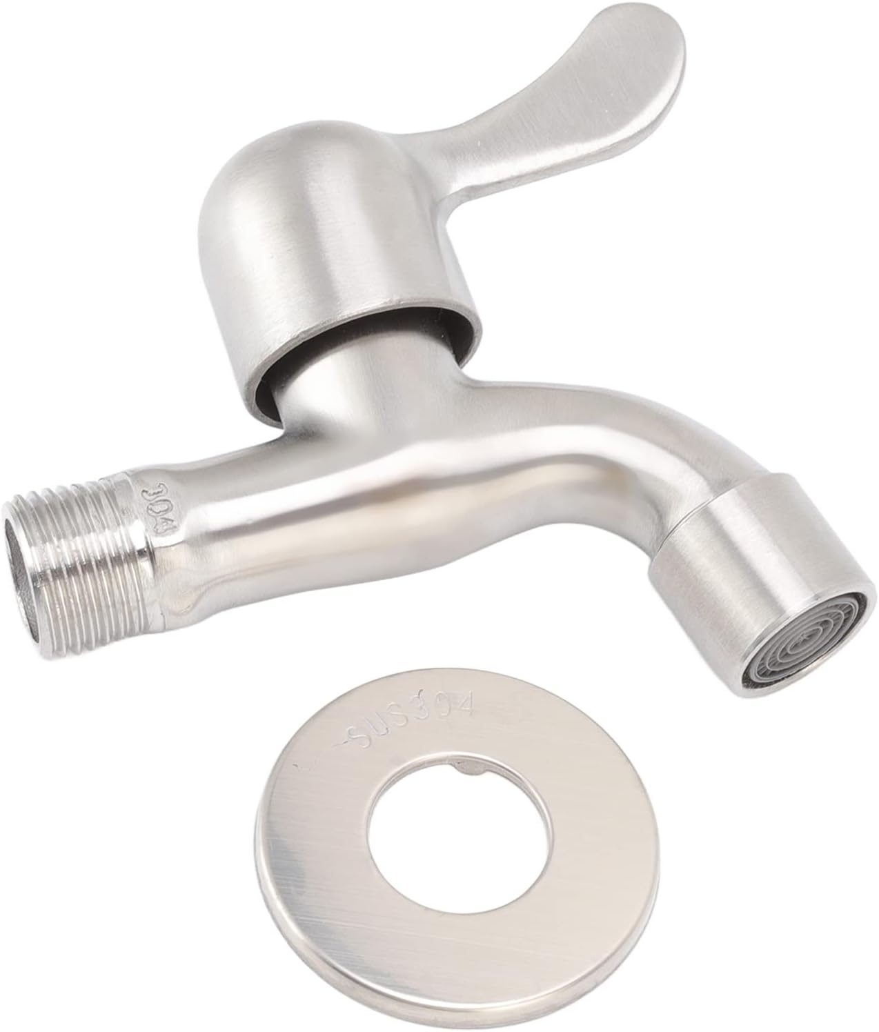Laundry Tub Faucet, Single Cold Water Tap, Washing Machine Tub Tap Faucet Stainless Steel Wall Mounted Single Cold Water Tap with Bubbler and Water Valve