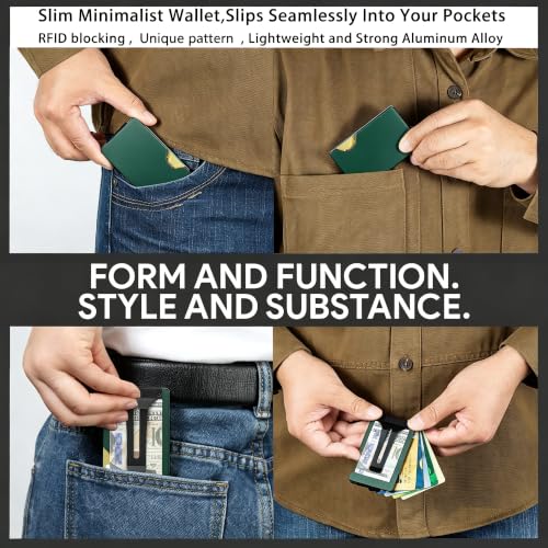 Image of Minimalist Carbon Fiber Wallet for Men, Money Clip Cash Strap Wallet, RFID Blocking Metal Wallet Aluminum Card Holder,Front Pocket Wallet(Matte Forest Green)