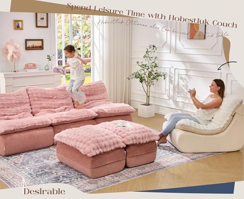 Image of Hobestluk Small Couch Sofa Chaise Lounge Chair Recliner Chair with Footrest | Ergonomic Design,Fluffy Fabric,Multi-Functional Ottoman,No Assembly,Lounge Chair Indoor Living Room Apartment | Pink Single