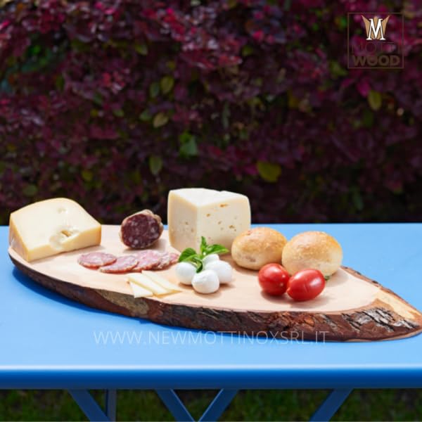 Tabla de cortar ovalada con borde corteza, bandeja de aperitivos tronco de madera auténtica, XL, tamaño 60 x 23 x 3 cm (6)