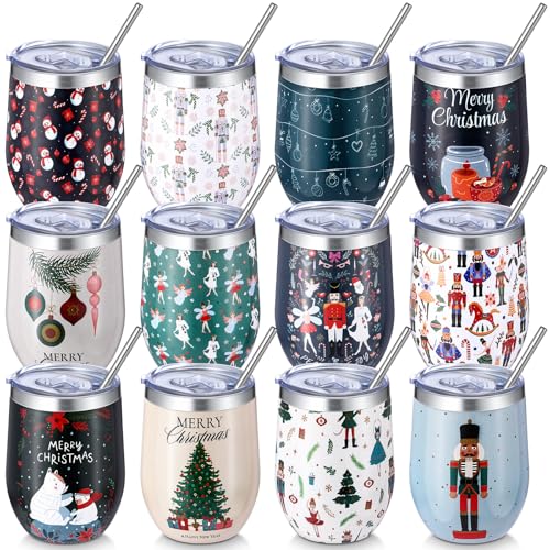 Sliner 12 Pack Christmas Tumbler Bulk with Lid and Straw