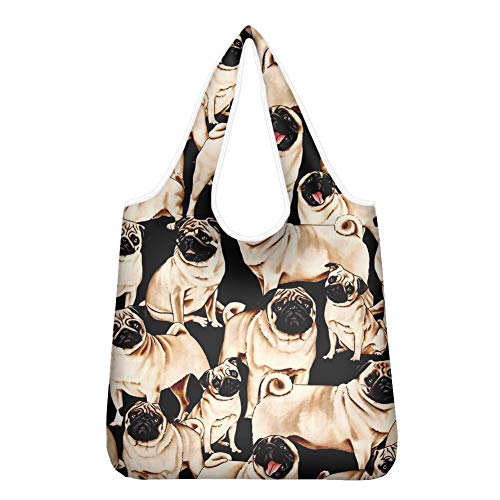 UOIMAG Einkaufstasche mit lustigem Mops-Motiv, wiederverwendbar, für Mütter und Damen
