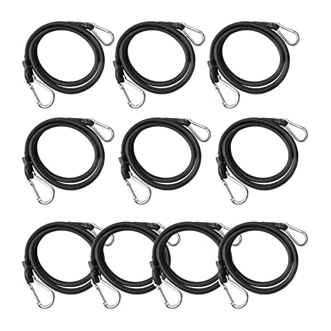 10 Pack Bungee Cords with Carabiner, 1M Heavy Duty Long Bungee Rope with Hooks, Black Elastic Rope for Luggage, Bike, Camps, Transport Load Securing Cover