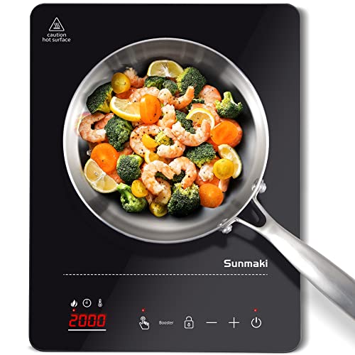 Sunmaki Induktionskochfeld 2000W- Kochplatte einzeln mit Touch Control Steuerung, LED Display und Timer-Funktion für Balkone,Camping,Wohnmobile und Küchenzeilen usw Cover