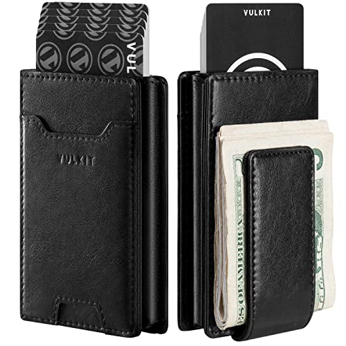 VULKIT Money Clip Wallet Pop Up Card Holder RFID Protection Mens Leather Wallet 2-IN-1 Business Card Holder For 7 Cards & 15 Bills