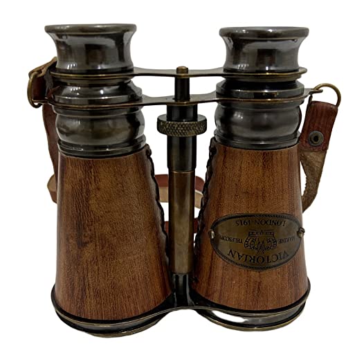 Binoculares náuticos de latón y cuero vintage miniatura 6