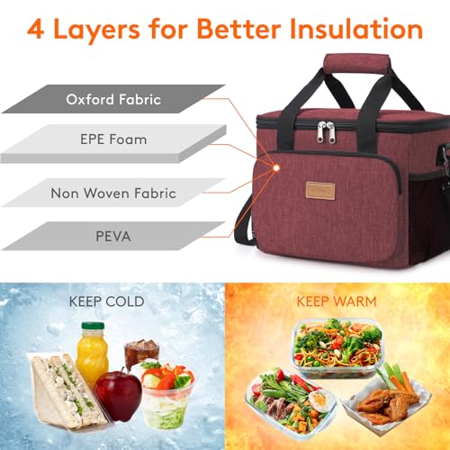 Image of Lifewit Medium Lunch Bag, Insulated Lunch Box, Soft Cooler Cooling Tote for Adult Men Women, Burgundy 12-Can (9L)