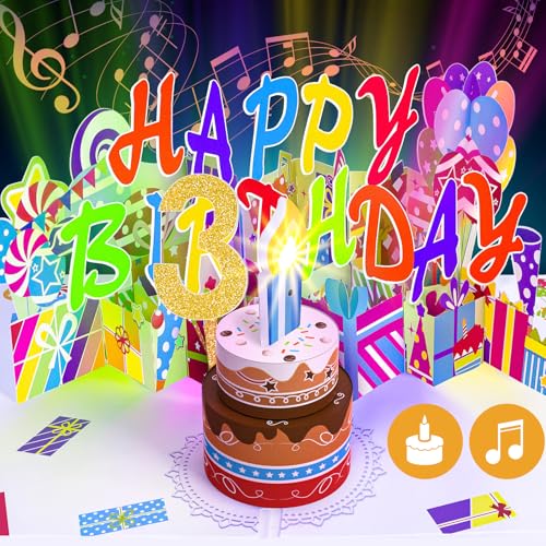 Image of Gumry 3rd Pop-Up Musical Birthday Card with Blowable LED Candle for Kids