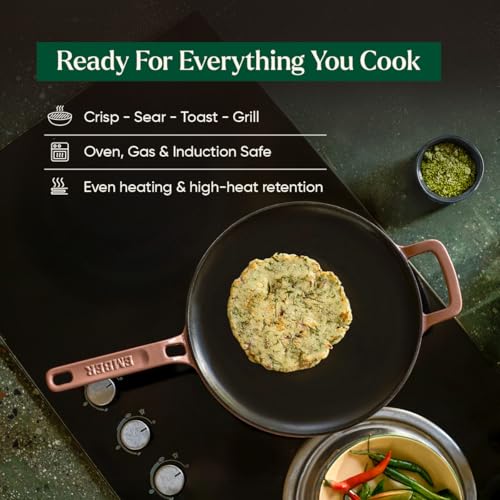 Image of Ember Cookware Pre-Seasoned Cast Iron Tawa for Dosa & Roti 27 cm | 10-Year Warranty | 30% Lighter, Non Stick Induction Cookware | Non Stick Dosa Tawa | Heavy Duty Cookware | Terracotta