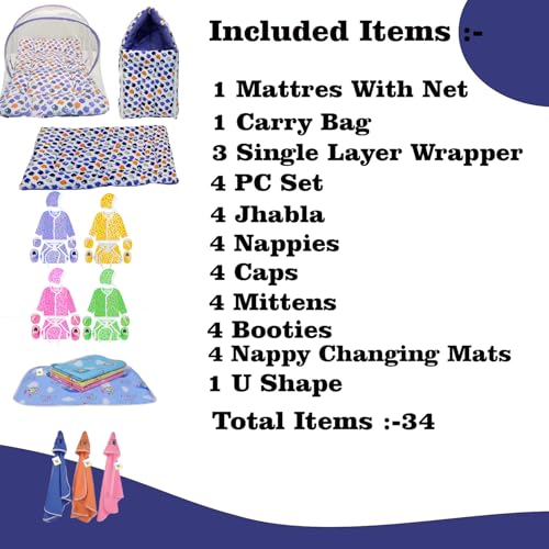 Image of Toddylon New Born Baby Essentials Combo Set | 34 in 1 Combo Pack | New Born Kit for Boys & Girls | Hospital Bag Kit & Baby Shower Gift | 0-6 Months (Multicolor)