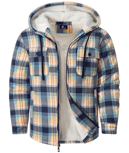 Image of SCODI Men's Flannel Shirt Jacket Fleece Sherpa Lined Plaid Zip Up Hoodies | Machine Wash, 4 Pockets, Big and Tall, Vintage, Classic, Stylish, Casual, Heavyweight Sweatshirt, Winter Outwear, Warm Coat