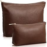 Kigeli 2 Pcs Small Makeup Bag Set for Purse PU Leather Cosmetic Bag Makeup Travel Toiletry Pouch Aesthetic Preppy Organizer Storage Pouch Gift for Teacher Mother Day Women(Coffee Color)