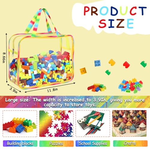 Image of 6 Packs Large Toy Storage Bags with Labels, Reusable Clear PVC Board Game Storage, Travel Waterproof Organizer Bags with Zipper Large Capacity (Gradient Color)
