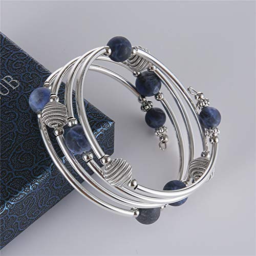 PEARL&CLUB Beaded Chakra Bangle Turquoise Bracelet - Fashion Jewelry Wrap Bracelet with Thick Silver Metal and Mala Beads, Birthday Gifts For Women4