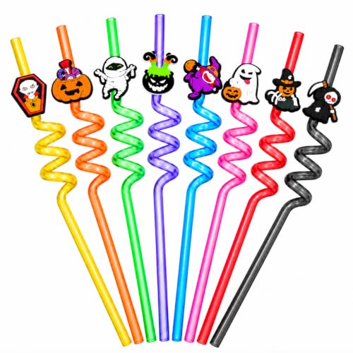 24 Pack Halloween Crazy Straws, 10.8-Inch Reusable Plastic Party Favors