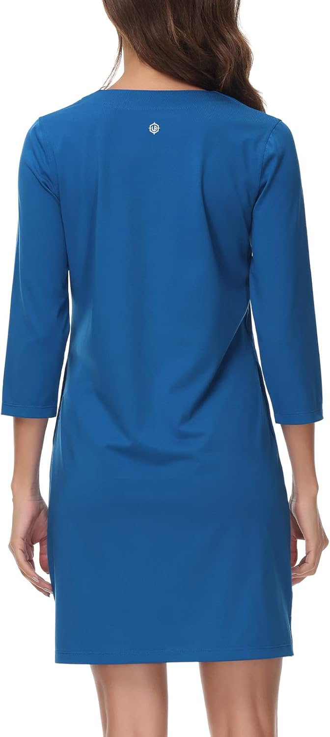 Lightbare Women’s 3/4 Sleeve Dress with Pockets UPF 50+ Casual Sun Dress Breathable Quick Dry for Beach Hiking Outdoors Party - Image 2