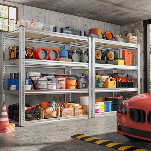 REIBII 40\" W Garage Shelving 2000LBS Storage Shelves Adjustable Metal Shelving 4 Tier Pantry Shelves for Garage Closet Kitchen Basement 40\" W x 19.7\'\'D x 60\'\'H, Silver