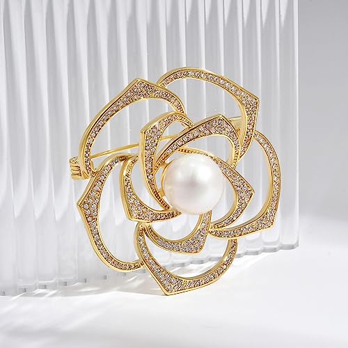 Image of Flower Brooch for Women Rhinestone Flower Brooch Pins Floral Brooches Jewelry Gift for Mom Wife