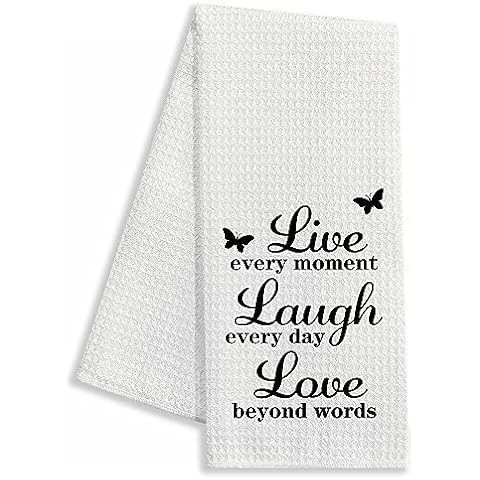 zcyhtqp Live Every Moment Laugh Every Day Love Beyond Words,Funny Kitchen Towels,Funny Dish Towels with Sayings,Dish Towels for Kitchen Decor,Kitchen Gift for Women, New Home Housewarming Gifts Cover