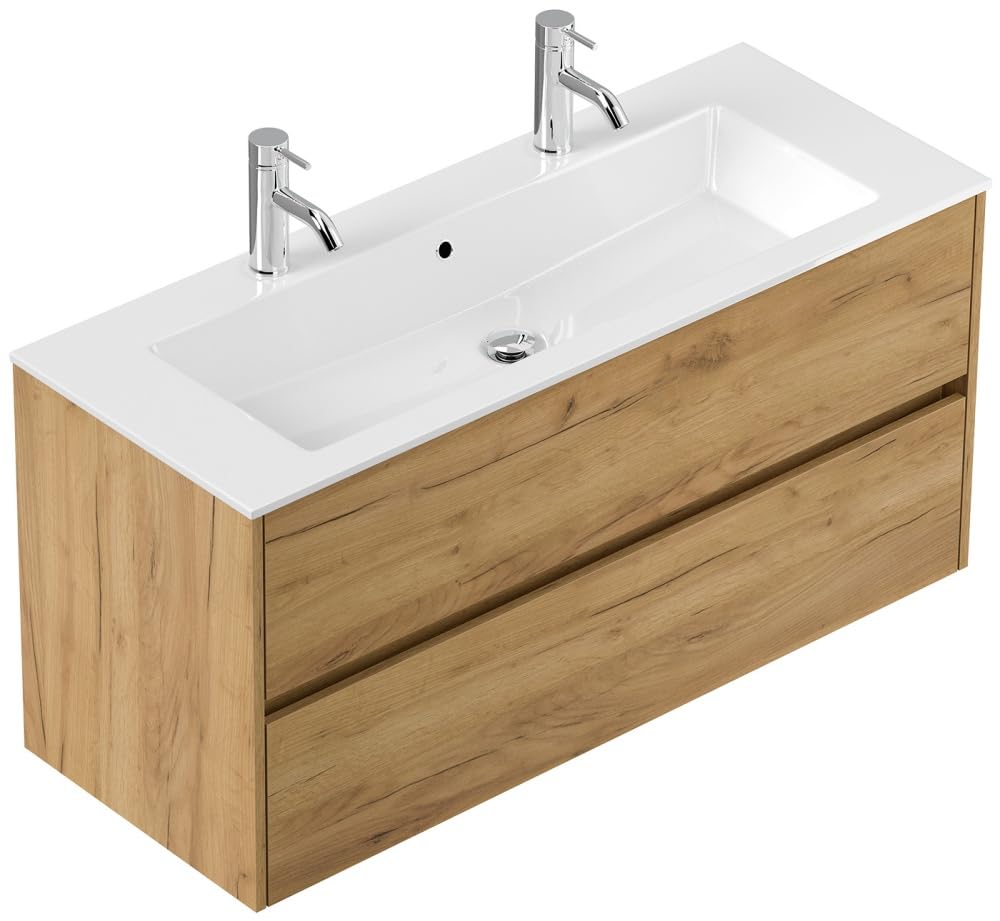 Magnolia Home Doppelbadmöbel Taifun & Waschtisch 120 cm 2 Greif SoftClose Weiß Hochglanz Badezimmerschrank mit Mineralguss Waschbecken
