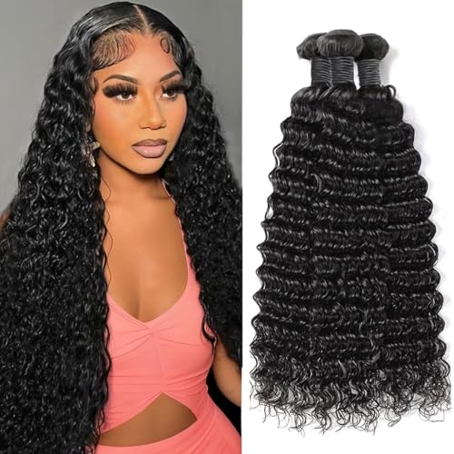 Bundles Human Hair Deep Wave 16 18 20 Inch Deep Curly Human Hair Bundles 12A 100% Unprocessed Brazilian Virgin hair 3 Bundles Natural Black Color