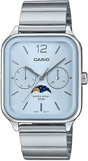 كاسيو ساعة للرجال بمينا ازرق وسوار فضي، تناظري