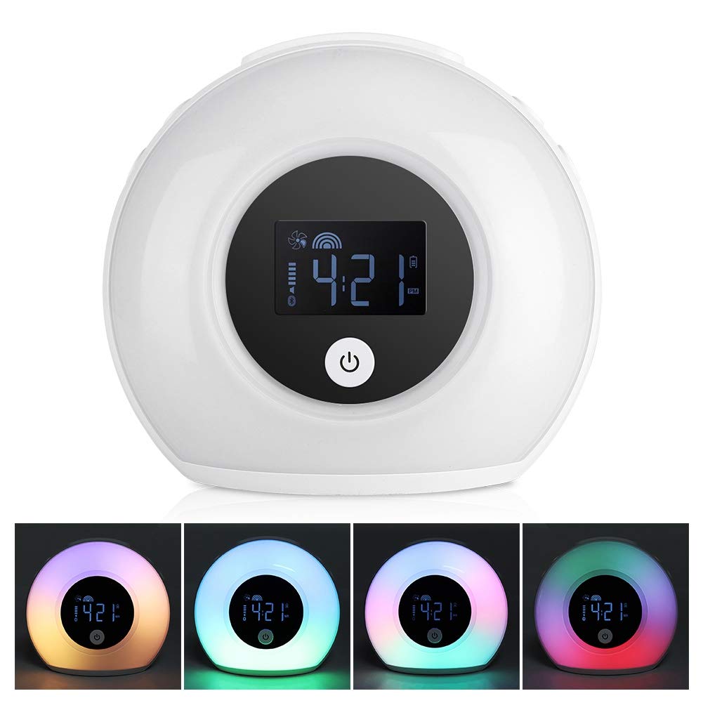Lampada per Dormire con Musica, Sveglia con Luce Sveglia, Altoparlante, Lampada da Tavolo per Camera da Letto, 4 Livelli di luminosità, Musica Soft