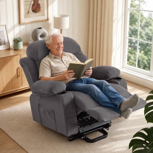 Image of BOSMILLER Electric Power Lift Recliner Chair Sofa with Massage and Heat for Elderly,Lift Chair with Cup Holder & Side Pockets for Living Room