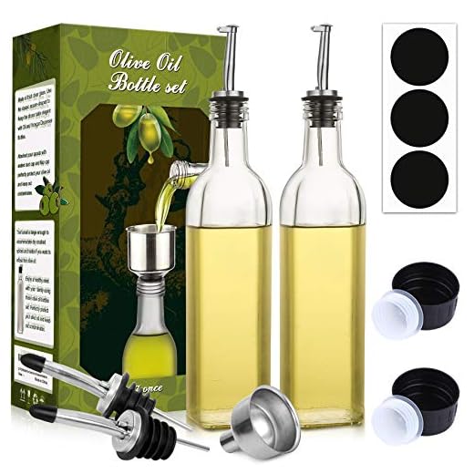 AOZITA [2 PACK] 17 oz Glass Olive Oil Dispenser Bottle Set - 500ml Clear Oil & Vinegar Cruet Bottle with Pourers, Funnel and Labels - Olive Oil Carafe Decanter for Kitchen