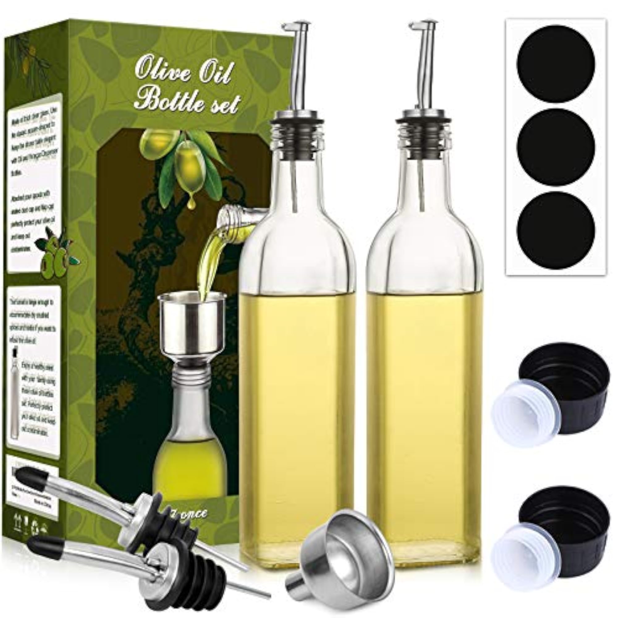 17 oz Glass Olive Oil Dispenser Bottle Set, 2 Pack