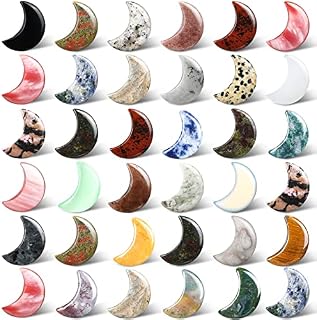 Nuenen 36 Pieces 1.2 Inch Moon Crystal Worry Stone Bulks Large Size Chakra Stones Assorted Palm Pocket Quartz Gemstone Gift for Witchcraft Meditation Reiki Balancing Home Decor, (Nuenen-23568)