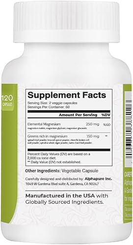 Miniatura 2 de Complejo de magnesio con verduras, glicinato de magnesio, gluconato de magnesio y malato de magnesio proporcionan 250 mg de magnesio elemental por