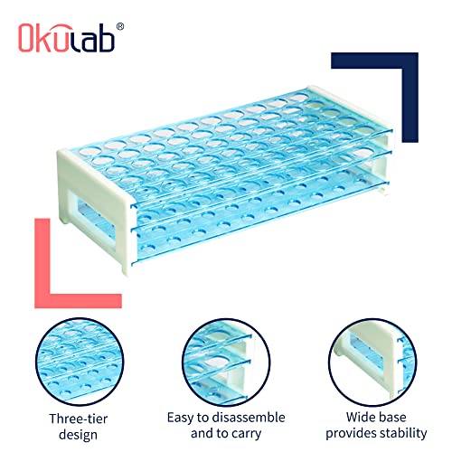 Okulab Detachable Plastic Tube Rack Set, 2PCS, Suitable for Tubes of Dia.≤17mm, 50 Holes Test Tube Holder, for Classroom, Lab,TTRP50A2 - Thumbnail 4