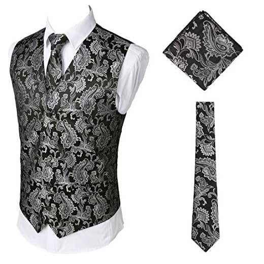 TianBin Chaleco de Ceremonia Banquete para Hombre Sin Mangas Trajes Corbata Plaza de Bolsillo Conjunto (Plateado, Asia 3XL)