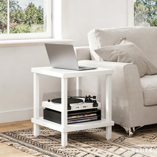 Mesa auxiliar de madera blanca de 50x50x58cm con dos niveles modelo LET510W 4