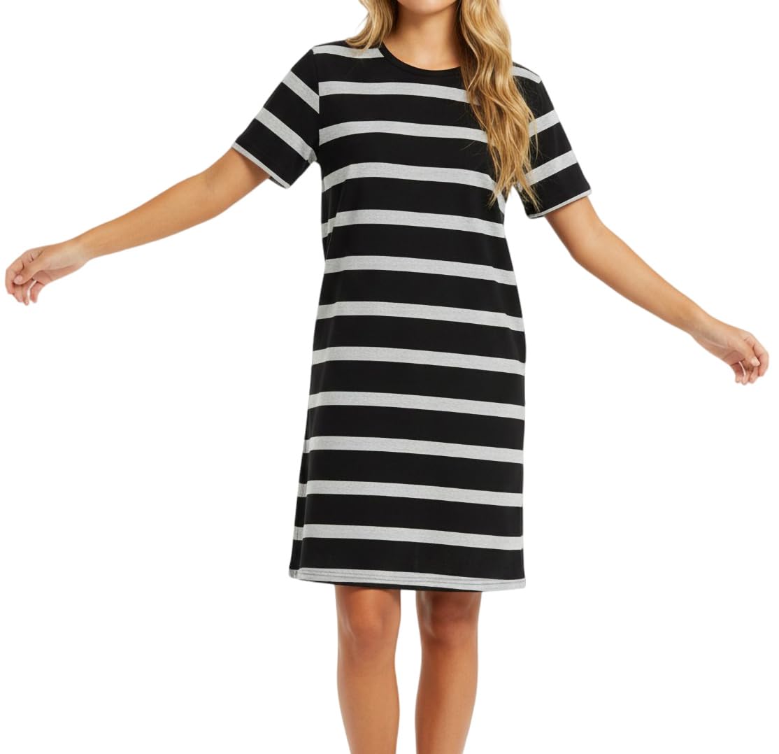 In One Clothing Mädchen Nachthemd aus 100% Baumwolle mit halbem Arm - Stripes