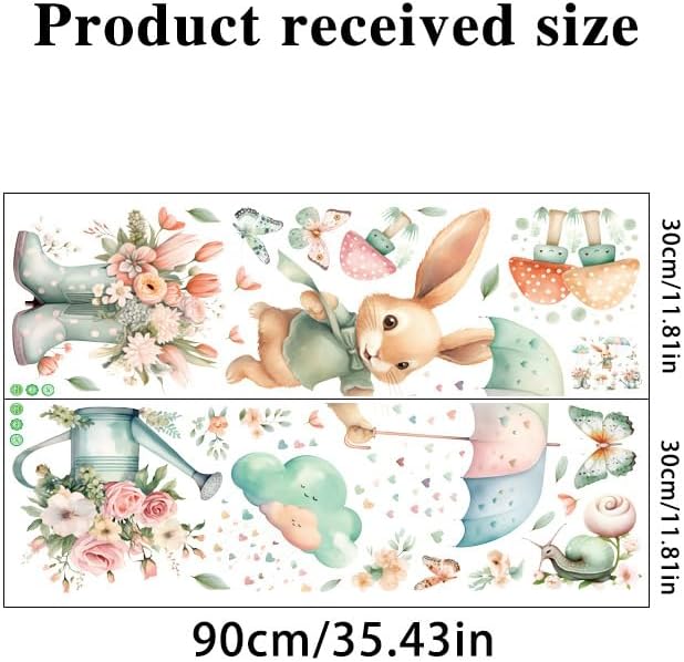 Cute Bunny Butterfly Wall Stickers, Cartoon Rabbit Flowers Peel and Stick Wall Decals for Kids Playroom Toddler Bedroom Nursery Wall Decor