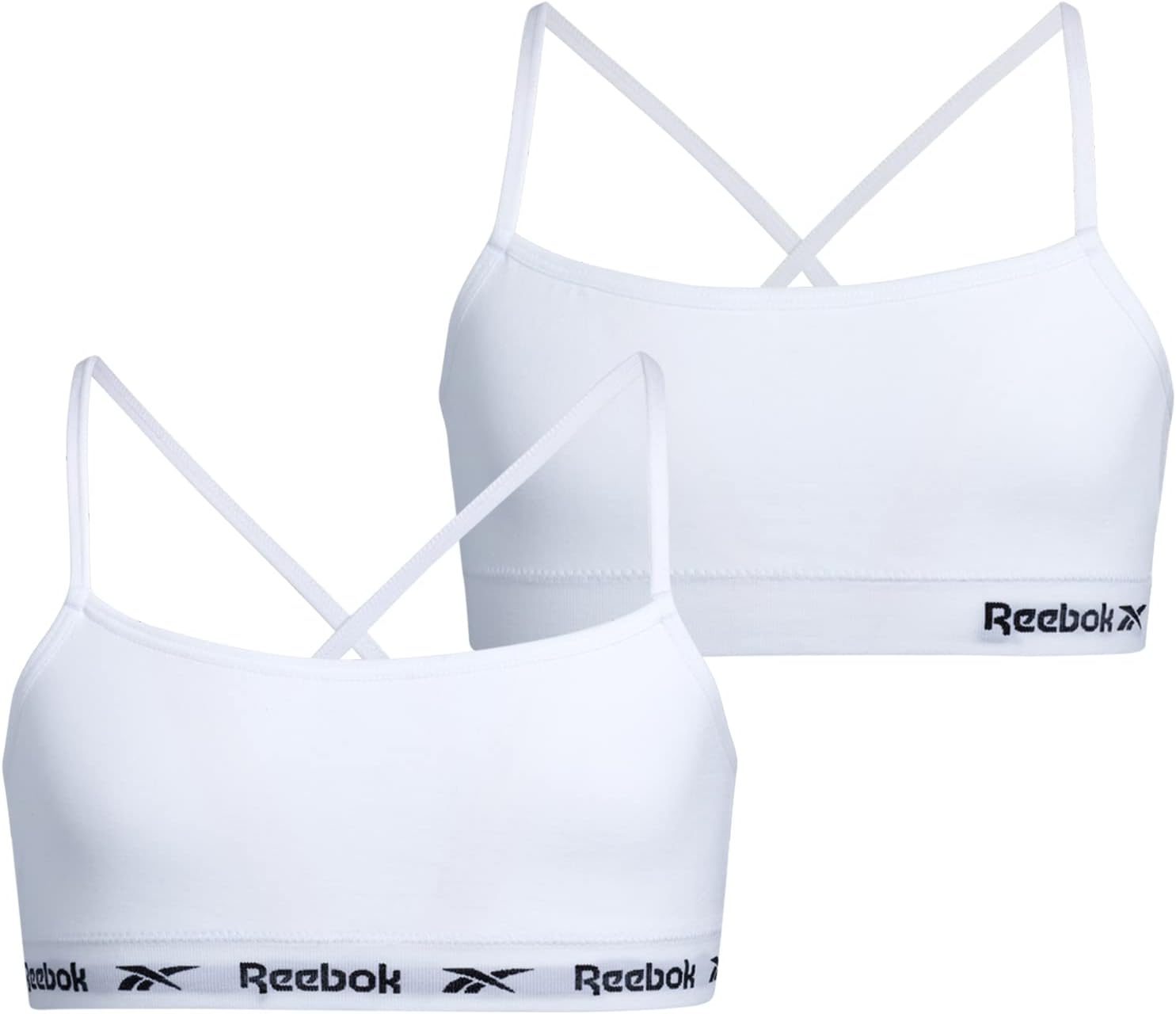 Reebok Girls Training Bras - 2 Pack Soft Racerback Bralettes with Removable Pads, Seamless Padded Cami Bras for Girls