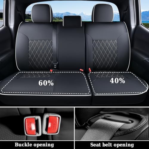 Image of Coverado Tacoma Seat Covers Full Set, Faux Leather Seat Covers Custom Fit for 2005-2015 Toyota Tacoma Double /Crew Cab Base Prerunner SR5 Limited TRD Sport Interior Covers (White Line)