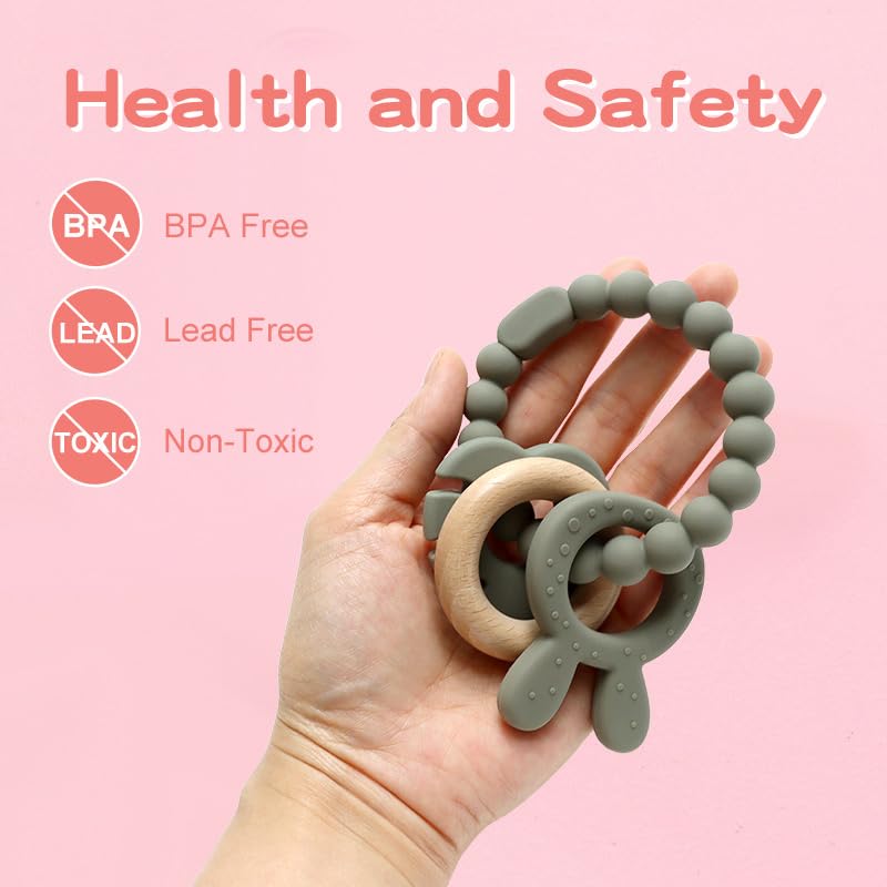 Image of | Bohemian Teether | Baby Teether | Sensory Exploration and Teething Relief | 100% Food-Grade Silicone Teether Toy | BPA Free | Chewbeads | Silicone with Beechwood Ring | (Sage)