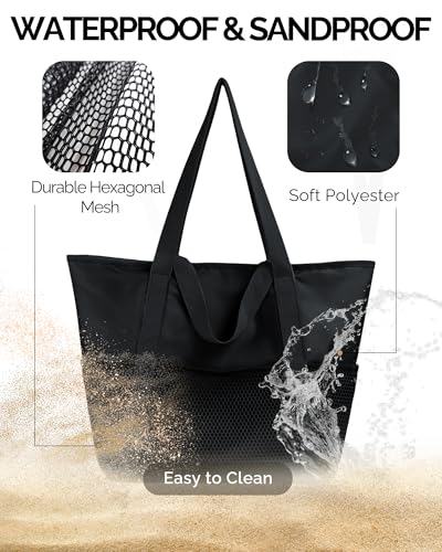 Image of HOMESPON Beach Bag Large Waterproof Sandproof Tote for Women with Zipper and Mesh Pockets