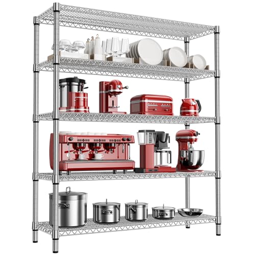 Image of M MZG 3500LBS 59 inch W 5 Tier Storage Shelves Rack Metal Wire Shelving Unit, Storage Standing Shelf Organizer for Laundry Bathroom Kitchen Pantry Closet Garage, Chrome 17.7 inch D x 59.1 inch W x 70.4 inch H