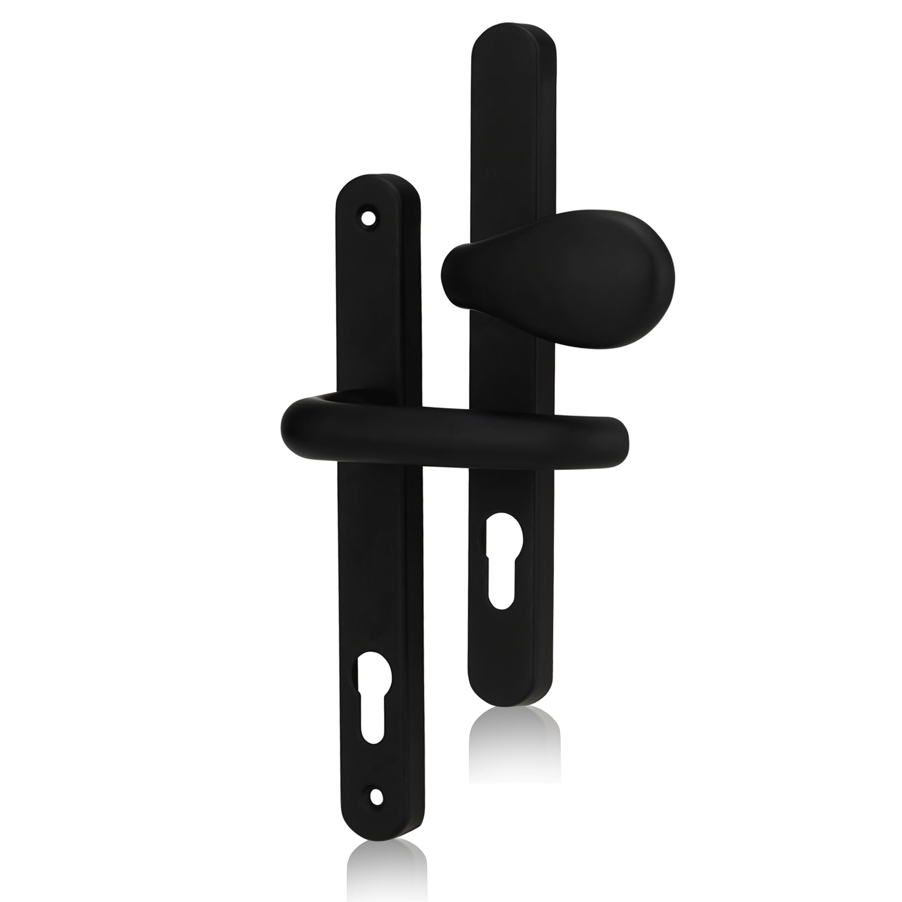 XFORT Uros Black Inline UPVC Door Handle, (PZ 92mm, Screw Hole Distance 211mm, Overall 243mm) Aluminium Lever/Pad UPVC, Front Door Handle