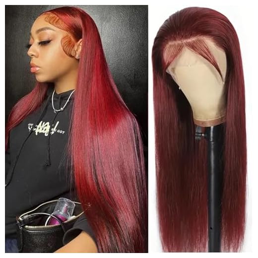 ULRICA 13x4 HD Lace Front Wigs Human Hair 99J Burgundy Lace Front Wigs Human Hair Pre Plucked Wine Red Wig Human Hair with Baby Hair, Straight Red Lace Front Wigs Human Hair 150% Density 100% Virgin Human Hair Wigs for Black Women Colored (20 Inch)