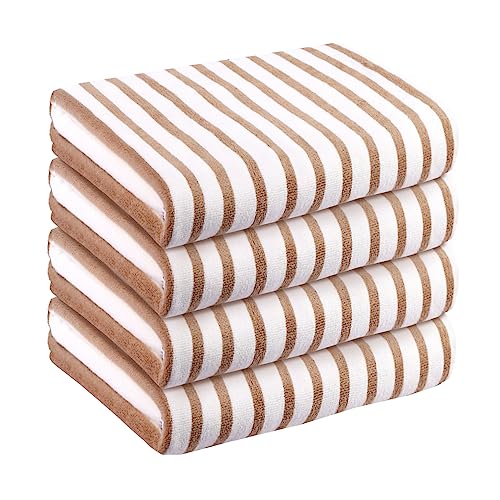 Image of JML Microfiber Beach Towels Set of 4, 30 inch x 60 inch, Cabana Stripe Coffee