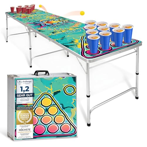 GOODS+GADGETS Table de Beer Pong Pliable - Table de Beer Pong réglable en Hauteur et résistante aux Rayures - Parfaite pour Toutes Les fêtes (Graffiti)