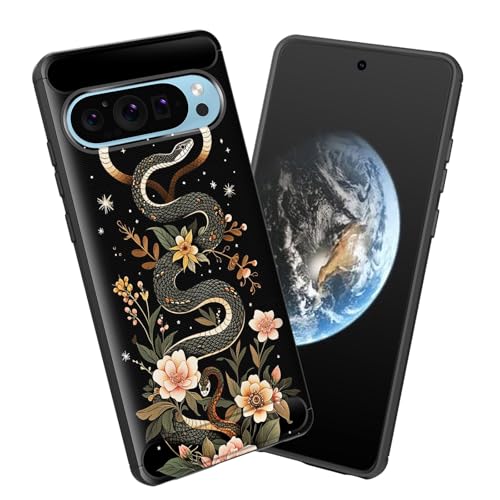 smauncucn for Pixel 9/Pixel 9 Pro Case,Soft TPU Slim Fashion Anti-Fingerprint Non-Slip Protective Phone Case Cover for Google Pixel 9/ Pixel 9 Pro 2024,Aesthetic Snake Floral