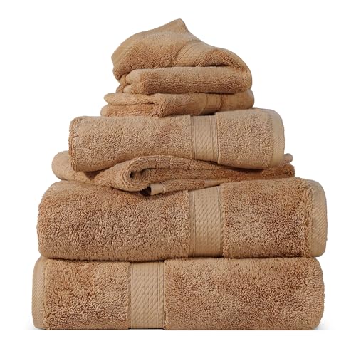 Superior Egyptian Cotton Pile 6 Piece Towel Set, Includes 2 Bath, 2 Hand, 2 Face Towels/Washcloths, Ultra Soft Luxury Towels, Thick Plush Essentials, Guest Bath, Spa, Hotel Bathroom, Rust