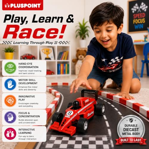 Image of PLUSPOINT F1 Racing Diecast Metal Car | Pull Back Formula Racing Car Model with Alloy Body | Mini Collectible High-Speed Racing Vehicle Toy for Kids Boys & Girls Age 3+