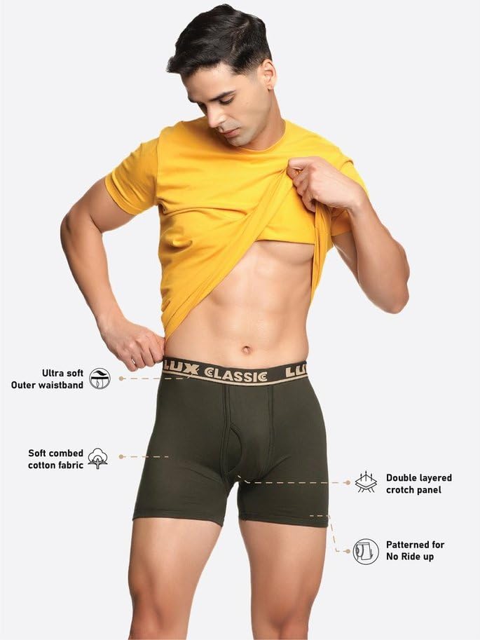 Image of Lux Classic Men's Outer Elastic Trunks - Pack of 3 (Color May Vary) | Premium 100% Cotton | Ultimate Comfort Breathable, Soft & Durable | Everyday Essential Lux Underwear